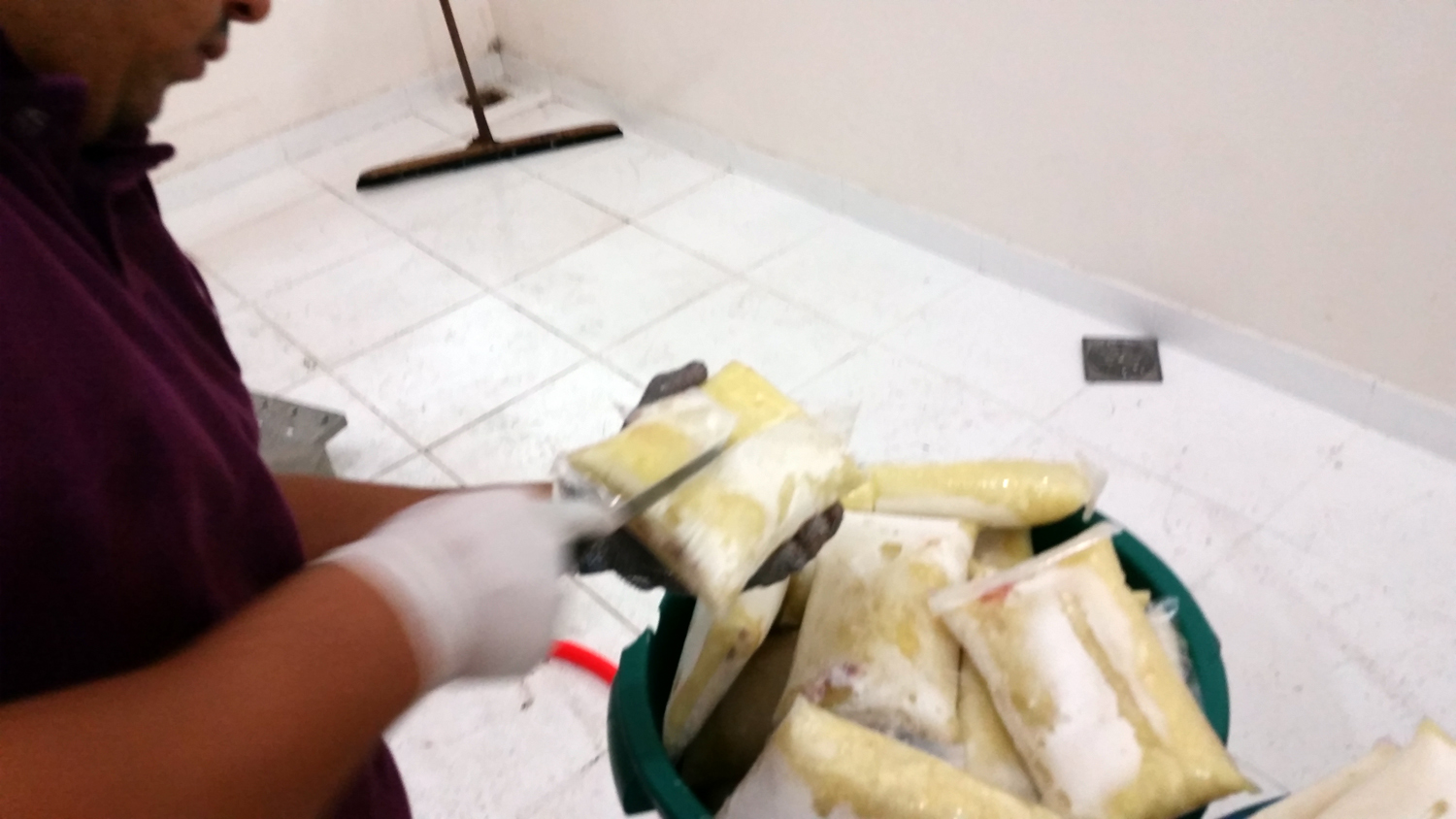 Retirando o plástico (desplastificando) o cupuaçu